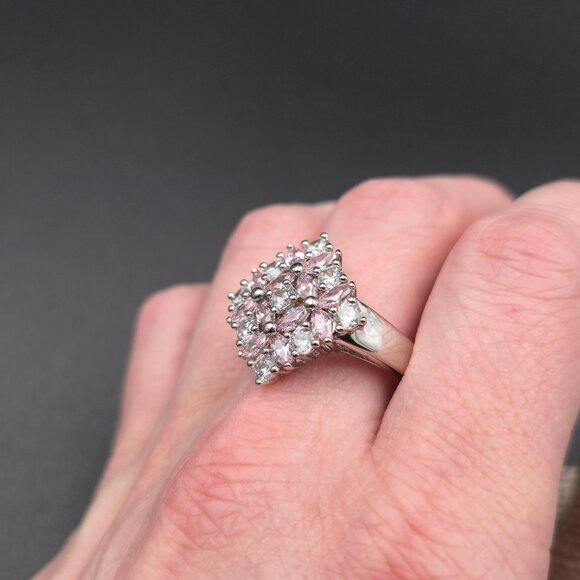 Size 11.75 Sterling Silver Pink And Clear Cubic Zirconia Gems Ring A6450 - Picture 5 of 9